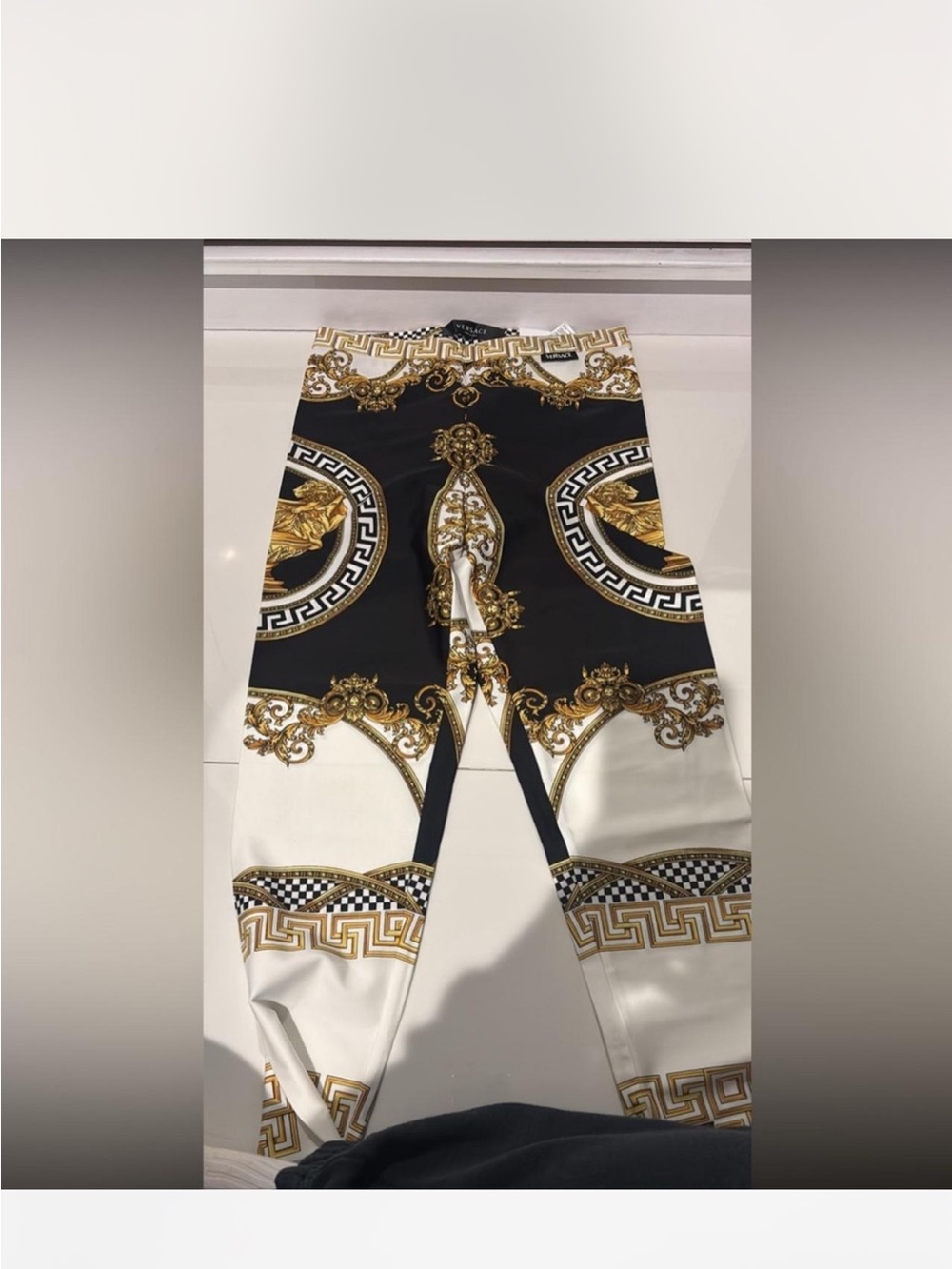 Versace Black White and Gold Baroque Print Leggings